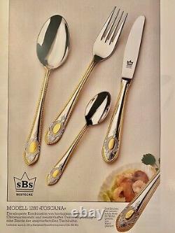BESTECKE CUTLERY 70 Pieces TOSCANA 24k Gold Plated SILVER CASE Vintage
