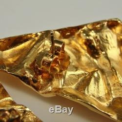 BIG Gold Plated Triangle Earrings 80s 1980s Statement Geometric Huge 925 Silver