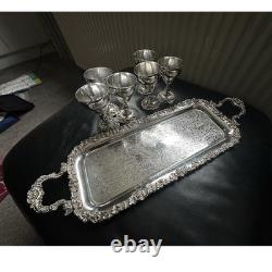 Barker Ellis Silver Plate Tableware Serving Tray & 6 sherry Goblets Set