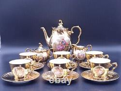 Bavaria Gold Gilded Hand Painted Coffee Set with Silver Plated Serving Tray