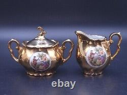 Bavaria Gold Gilded Hand Painted Coffee Set with Silver Plated Serving Tray