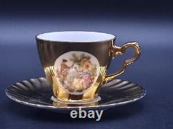 Bavaria Gold Gilded Hand Painted Coffee Set with Silver Plated Serving Tray