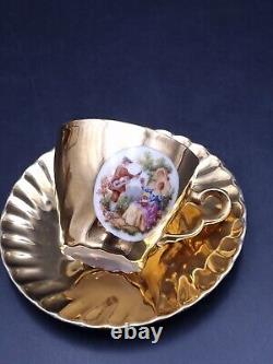 Bavaria Gold Gilded Hand Painted Coffee Set with Silver Plated Serving Tray