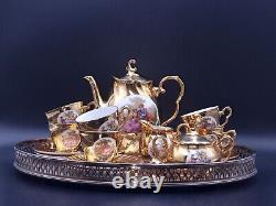 Bavaria Gold Gilded Hand Painted Coffee Set with Silver Plated Serving Tray