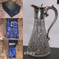Beautiful 1L SILVER PLATE CUT GLASS CLARET DECANTER HINGED LID STOURBRIDGE BOXED