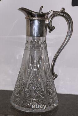 Beautiful 1L SILVER PLATE CUT GLASS CLARET DECANTER HINGED LID STOURBRIDGE BOXED