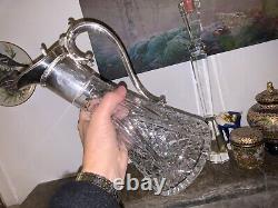 Beautiful 1L SILVER PLATE CUT GLASS CLARET DECANTER HINGED LID STOURBRIDGE BOXED