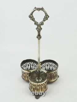Beautiful Antique 3 bottle holder Tantalus in silver plate