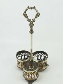 Beautiful Antique 3 bottle holder Tantalus in silver plate