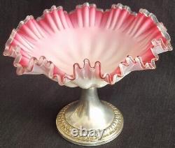 Beautiful Antique Victorian Glass Tazza Dish On Epns Silver Base