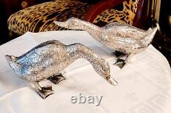 Beautiful Pair Of Silver-plated Geese