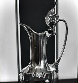 Beautiful Rare WMF Art Nouveau Silver Plated Cut Crystal Glass Jug/ Ewer, Siigned