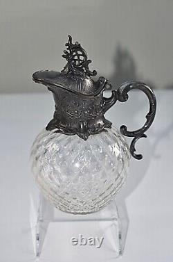 Beautiful Rare WMF Silver Plated Plated Cut Crystal Glass Small Claret Jug c1886