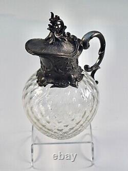 Beautiful Rare WMF Silver Plated Plated Cut Crystal Glass Small Claret Jug c1886