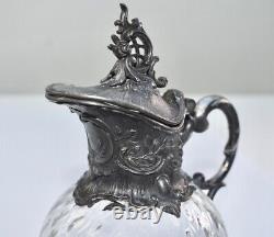 Beautiful Rare WMF Silver Plated Plated Cut Crystal Glass Small Claret Jug c1886