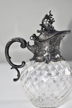 Beautiful Rare WMF Silver Plated Plated Cut Crystal Glass Small Claret Jug c1886