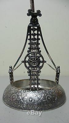 Beautiful Victorian Cranberry Glass Pickle Castor, Hartford Silver Plate Stand