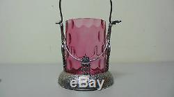 Beautiful Victorian Cranberry Glass Pickle Castor, Hartford Silver Plate Stand