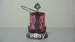 Beautiful Victorian Cranberry Glass Pickle Castor, Hartford Silver Plate Stand