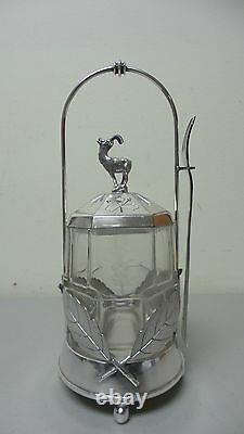 Beautiful Victorian Glass Pickle Castor Rogers, Smith & Co. Silver Plate Stand