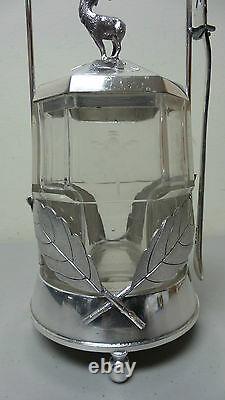 Beautiful Victorian Glass Pickle Castor Rogers, Smith & Co. Silver Plate Stand