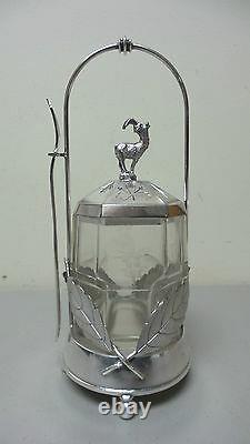 Beautiful Victorian Glass Pickle Castor Rogers, Smith & Co. Silver Plate Stand