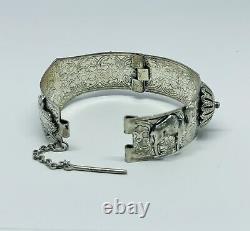 Berber Artisan 1970's Vintage Silver Plated Ornate Hamsa Bangle/bracelet