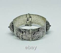 Berber Artisan 1970's Vintage Silver Plated Ornate Hamsa Bangle/bracelet