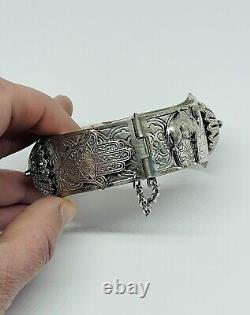 Berber Artisan 1970's Vintage Silver Plated Ornate Hamsa Bangle/bracelet