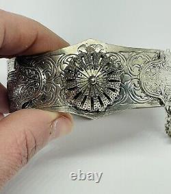 Berber Artisan 1970's Vintage Silver Plated Ornate Hamsa Bangle/bracelet