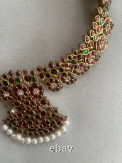Bharatha Kemp Temple Indian Classic Necklace Silver Gold Plated Vintage