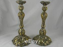Big Pair Art Nouveau Silver Plate Brass Candlesticks WMF French Exports 1912