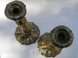Big Pair Art Nouveau Silver Plate Brass Candlesticks WMF French Exports 1912