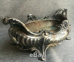 Big antique french Art Nouveau planter silver plated bronze early 1900s 10lb