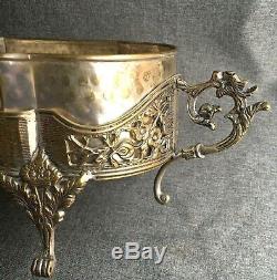 Big antique french planter silver plated bronze early 1900's numbered lions