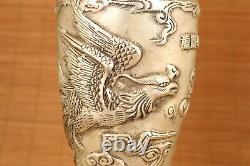 Big china Copper Plating Silver Handmade Carved phoenix Statue vase home deco