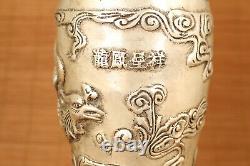 Big china Copper Plating Silver Handmade Carved phoenix Statue vase home deco