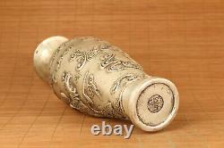 Big china Copper Plating Silver Handmade Carved phoenix Statue vase home deco