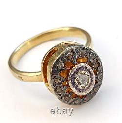 Boho Artistic Gold Plated Sterling Ring Raw Diamond VTG Artisan Statement Gift