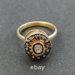 Boho Artistic Gold Plated Sterling Ring Raw Diamond VTG Artisan Statement Gift