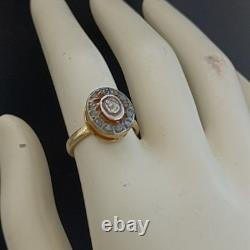 Boho Artistic Gold Plated Sterling Ring Raw Diamond VTG Artisan Statement Gift