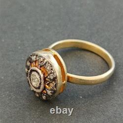 Boho Artistic Gold Plated Sterling Ring Raw Diamond VTG Artisan Statement Gift