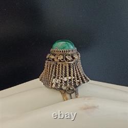 Boho Tribal Ring Yemenite Green Stone Filigree Ethnic Sterling Gold Plate VTG