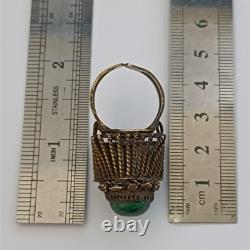 Boho Tribal Ring Yemenite Green Stone Filigree Ethnic Sterling Gold Plate VTG