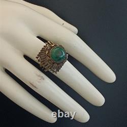 Boho Tribal Ring Yemenite Green Stone Filigree Ethnic Sterling Gold Plate VTG