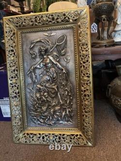 Brass Silver Plate Art Nouveau Gilt Bronze Plaque by Franz Xaver Bergmann
