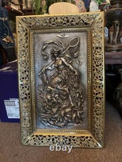 Brass Silver Plate Art Nouveau Gilt Bronze Plaque by Franz Xaver Bergmann