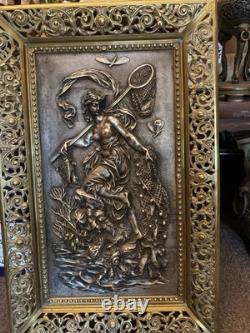 Brass Silver Plate Art Nouveau Gilt Bronze Plaque by Franz Xaver Bergmann