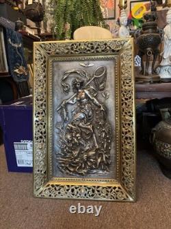 Brass Silver Plate Art Nouveau Gilt Bronze Plaque by Franz Xaver Bergmann