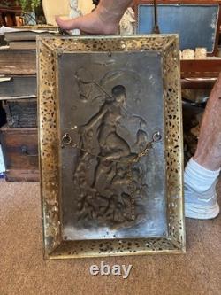 Brass Silver Plate Art Nouveau Gilt Bronze Plaque by Franz Xaver Bergmann